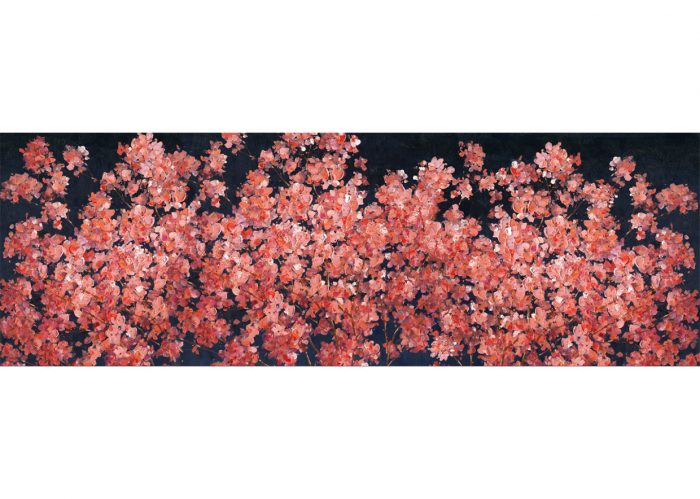 AGAVE QUADRO MODERNO CON FIORI DIPINTO A MANO SU TELA "CHERRY BLOSSOM2" 150X50 CODICE PRODOTTO: AG110050 - immagine 2