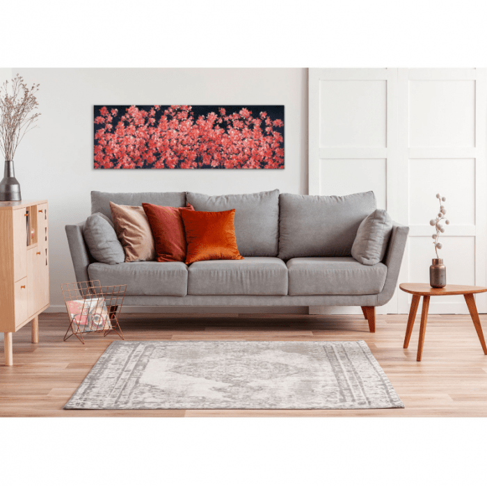 AGAVE QUADRO MODERNO CON FIORI DIPINTO A MANO SU TELA "CHERRY BLOSSOM2" 150X50 CODICE PRODOTTO: AG110050
