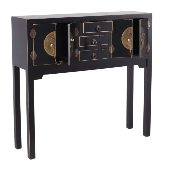 CONSOLE 4 ANTE E 3 CASSETTI NERO LEGNO. 95 X 26 X 90 CM