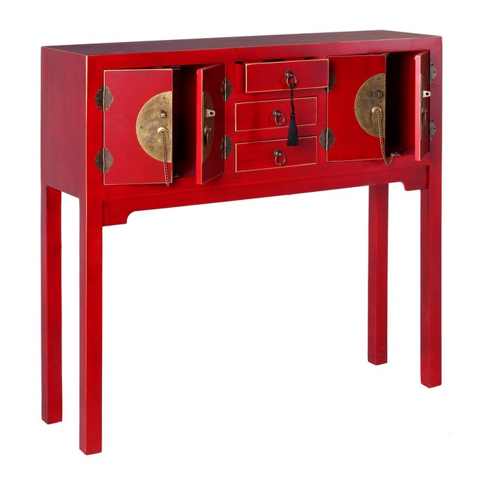 CONSOLE 4 ANTE E 3 CASSETTI ROJO LEGNO. 95 X 26 X 90 CM