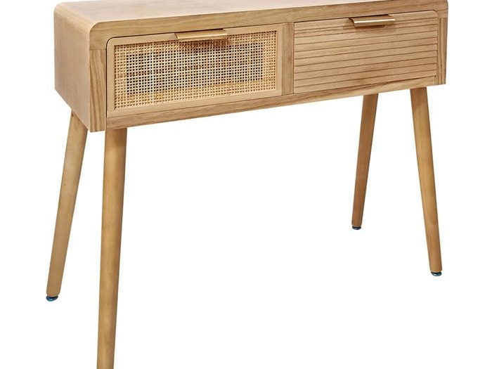 CONSOLE NATURALE LEGNO-RATTAN SOGGIORNO 80 X 40 X 78 CM