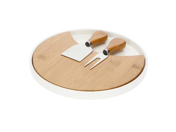 BOMBONIERA TAGLIERE FORMAGGI IN PORCELLANA E BAMBOO CON 2 COLTELLI IN ACCIAIO INOX -  BRANDANI