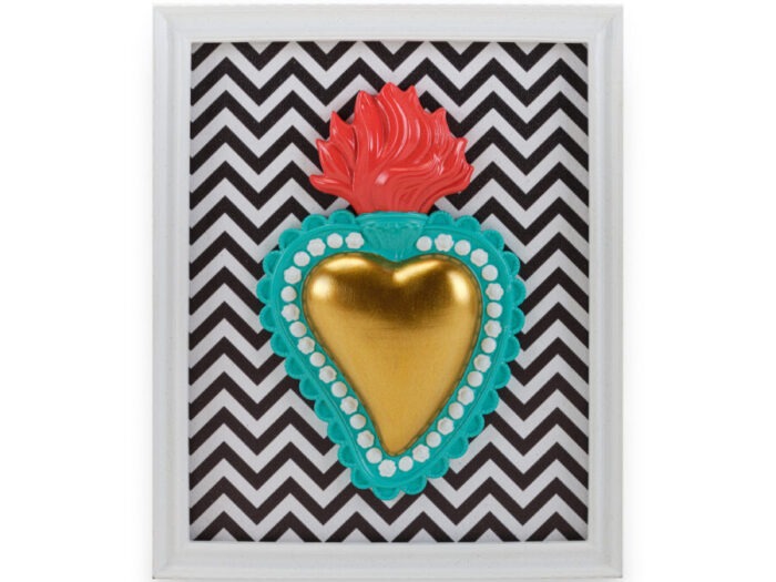 BOMBONIERA CORNICE RETT. BIANCA CON CUORE SACRO ORO - HENRIETTE