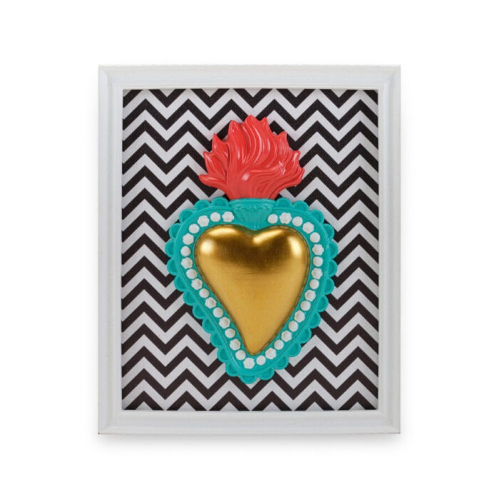 BOMBONIERA CORNICE RETT. BIANCA CON CUORE SACRO ORO - HENRIETTE