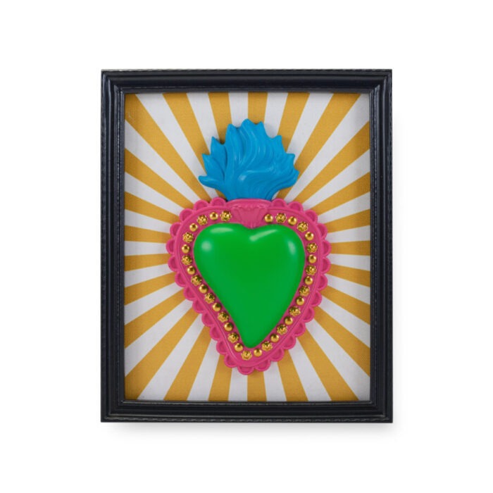 BOMBONIERA CORNICE RETT. NERA CON CUORE SACRO VERDE - HENRIETTE