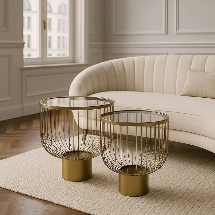 S/2 TAVOLINI ORO METALLO CRISTALLO 50 X 50 X 54,50 CM - 615014