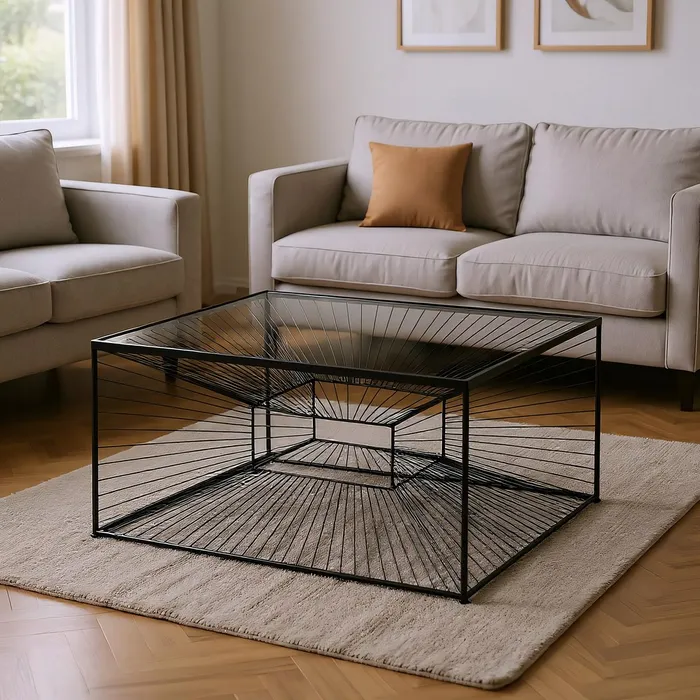 TAVOLINO DA CAFÉ NERO METALLO CRISTALLO 80,50 X 80,50 X 38 C - 615015