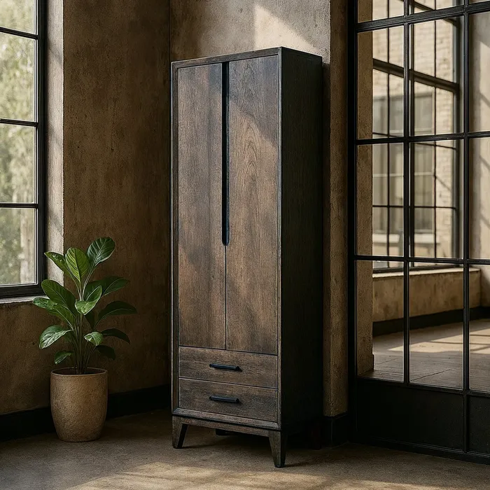 ARMADIO MARRONE LEGNO DI MANGO SOGGIORNO 75 X 40 X 200 CM - 615136