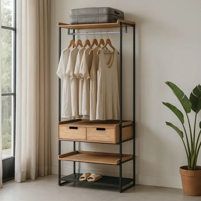 APPENDIABITI CASSETTONE NATURALE-NERO 80 X 48 X 192,50 CM - immagine 2