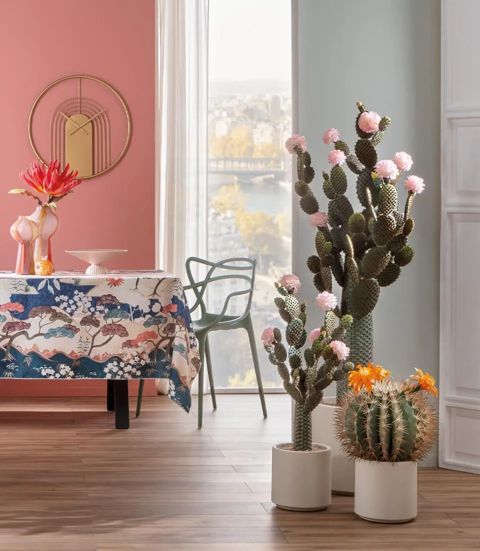 L'Oca Nera - Cactus artificiale con fiori rosa - Linea Fashion 35x27x85h cm - immagine 2