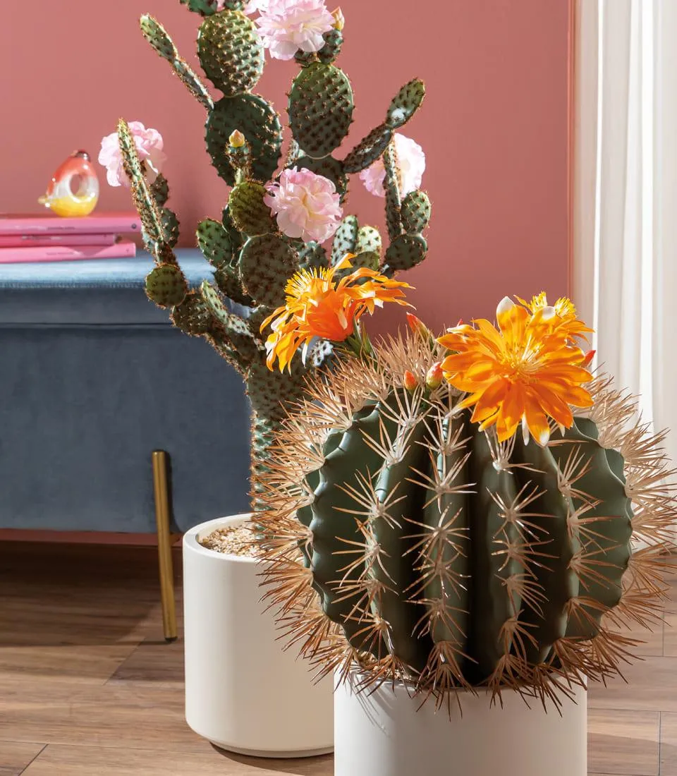 L'Oca Nera - Cactus artificiale con fiori rosa - Linea Fashion 35x27x85h cm - immagine 3