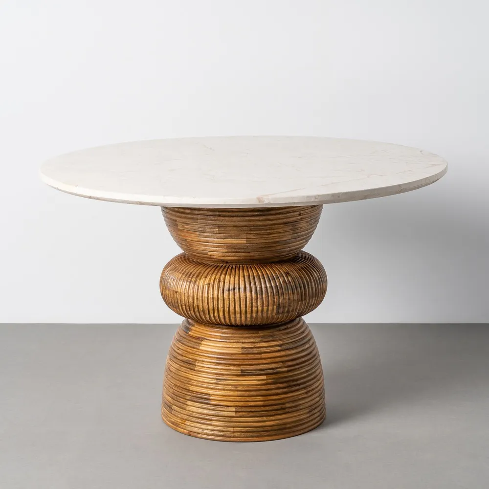 Tavolo da pranzo Soggiorno - marmo / legno di mango 120x120x77 cm - immagine 2