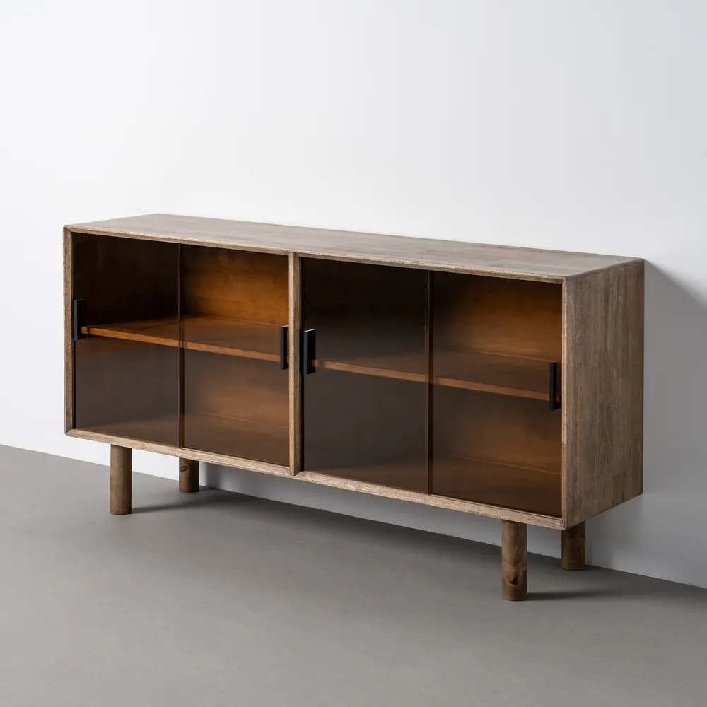 Credenza Marrone Legno di Caucciù / Cristallo Amy 160x80 cm - immagine 2