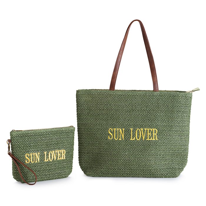 Borsa mare in paglia " Sun Lover " con pochette in omaggio - 49 x 36 x 11 cm