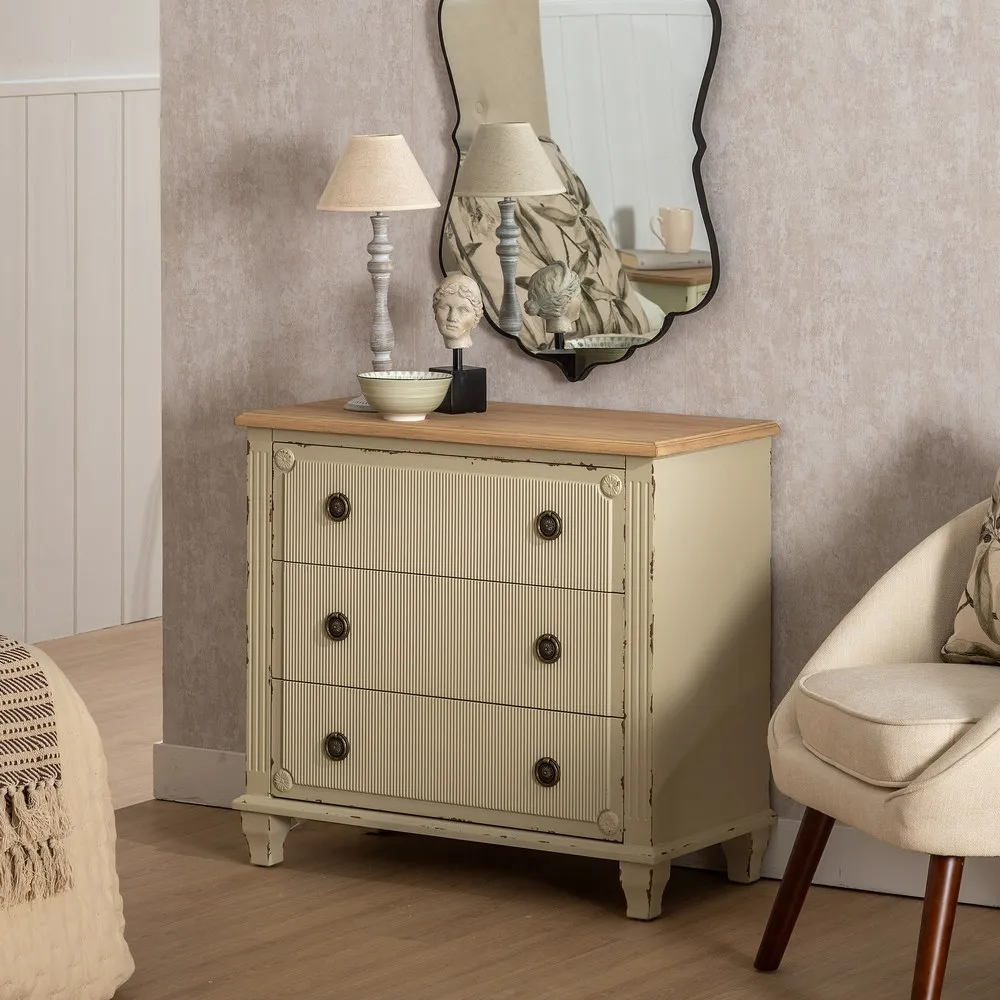 Cassettiera crema in legno di abete 80 x 38 x 73 cm