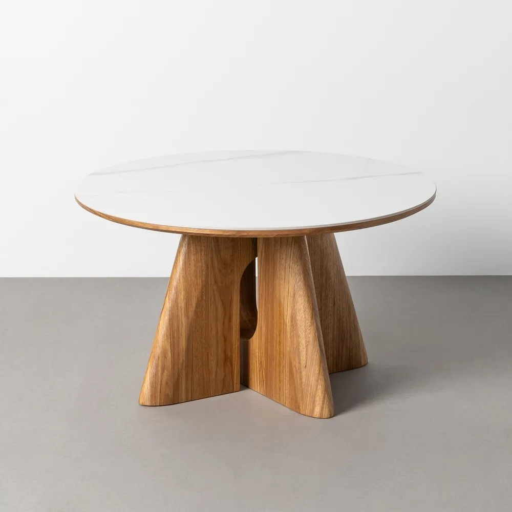 Tavolino da Caffè beige e marrone in legno e ceramica Ø 80 x 45h cm - immagine 2