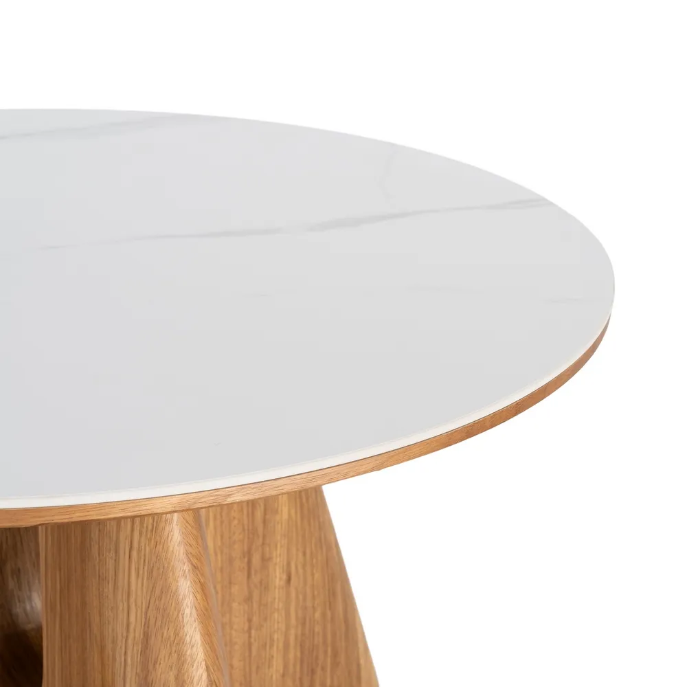 Tavolino da Caffè beige e marrone in legno e ceramica Ø 80 x 45h cm - immagine 3