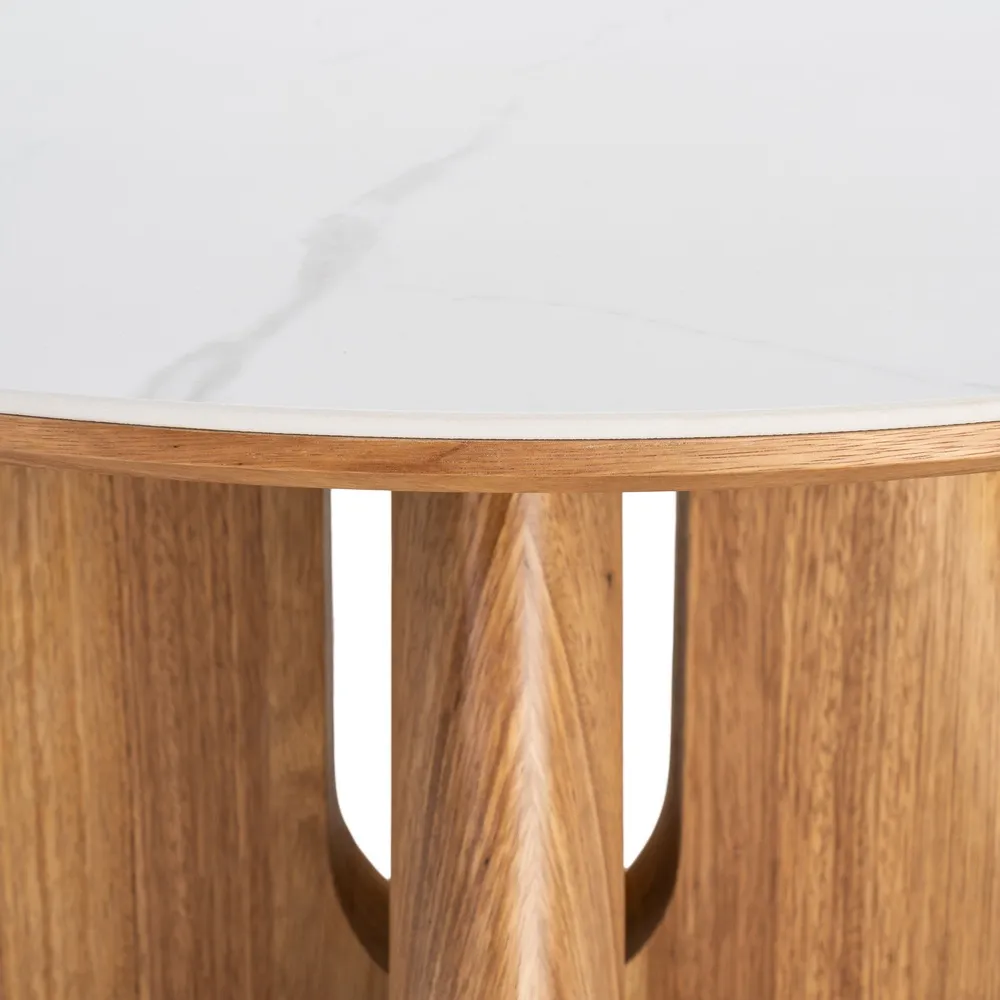 Tavolino da Caffè beige e marrone in legno e ceramica Ø 80 x 45h cm - immagine 4