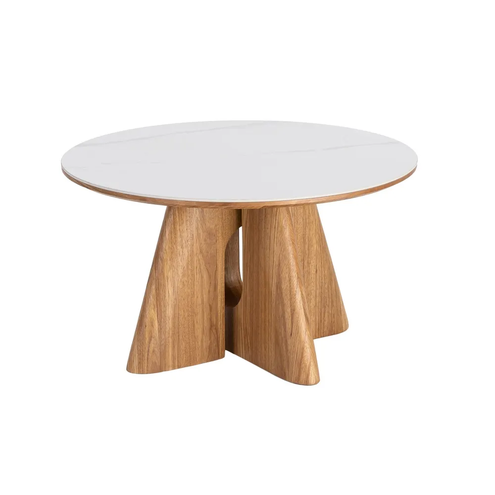 Tavolino da Caffè beige e marrone in legno e ceramica Ø 80 x 45h cm - immagine 8