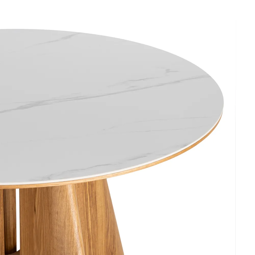 Tavolo da pranzo beige e marrone in legno e ceramica - Ø120 x 75h cm - immagine 3