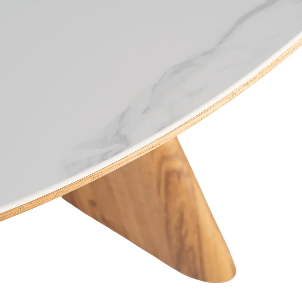 Tavolo da pranzo beige e marrone in legno e ceramica - Ø120 x 75h cm - immagine 4