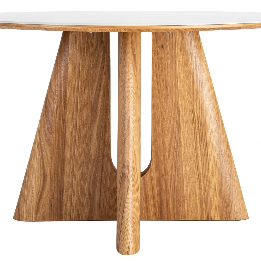 Tavolo da pranzo beige e marrone in legno e ceramica - Ø120 x 75h cm - immagine 5