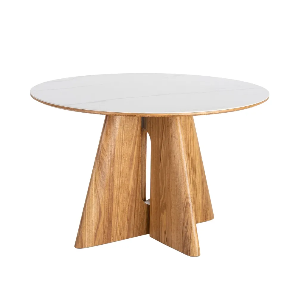 Tavolo da pranzo beige e marrone in legno e ceramica - Ø120 x 75h cm - immagine 8