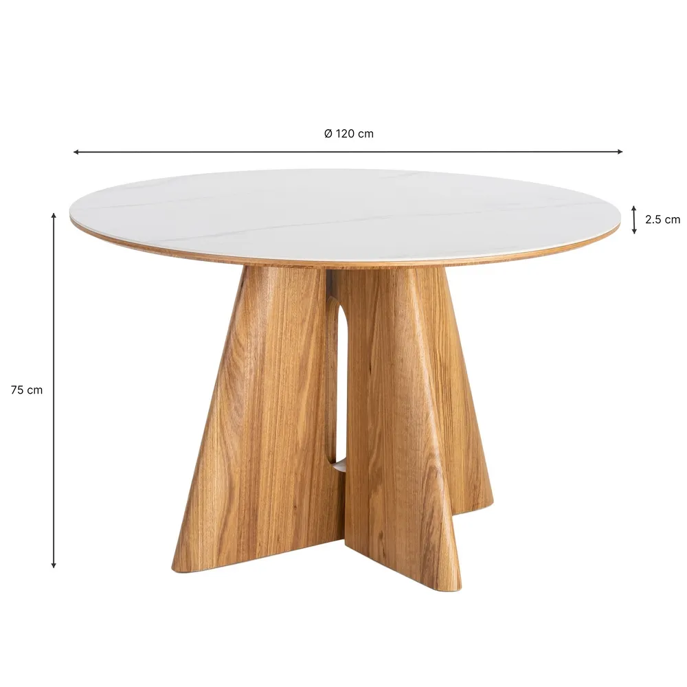 Tavolo da pranzo beige e marrone in legno e ceramica - Ø120 x 75h cm - immagine 9