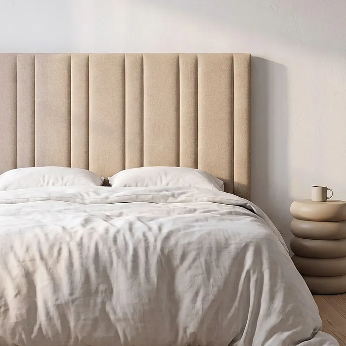 Testata camera da letto in tessuto beige 160 x 122 cm