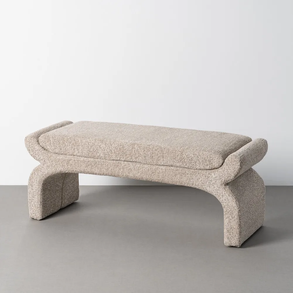 Panca contenitore in tessuto beige e legno di pino 115 x 43 x 45 cm - immagine 2