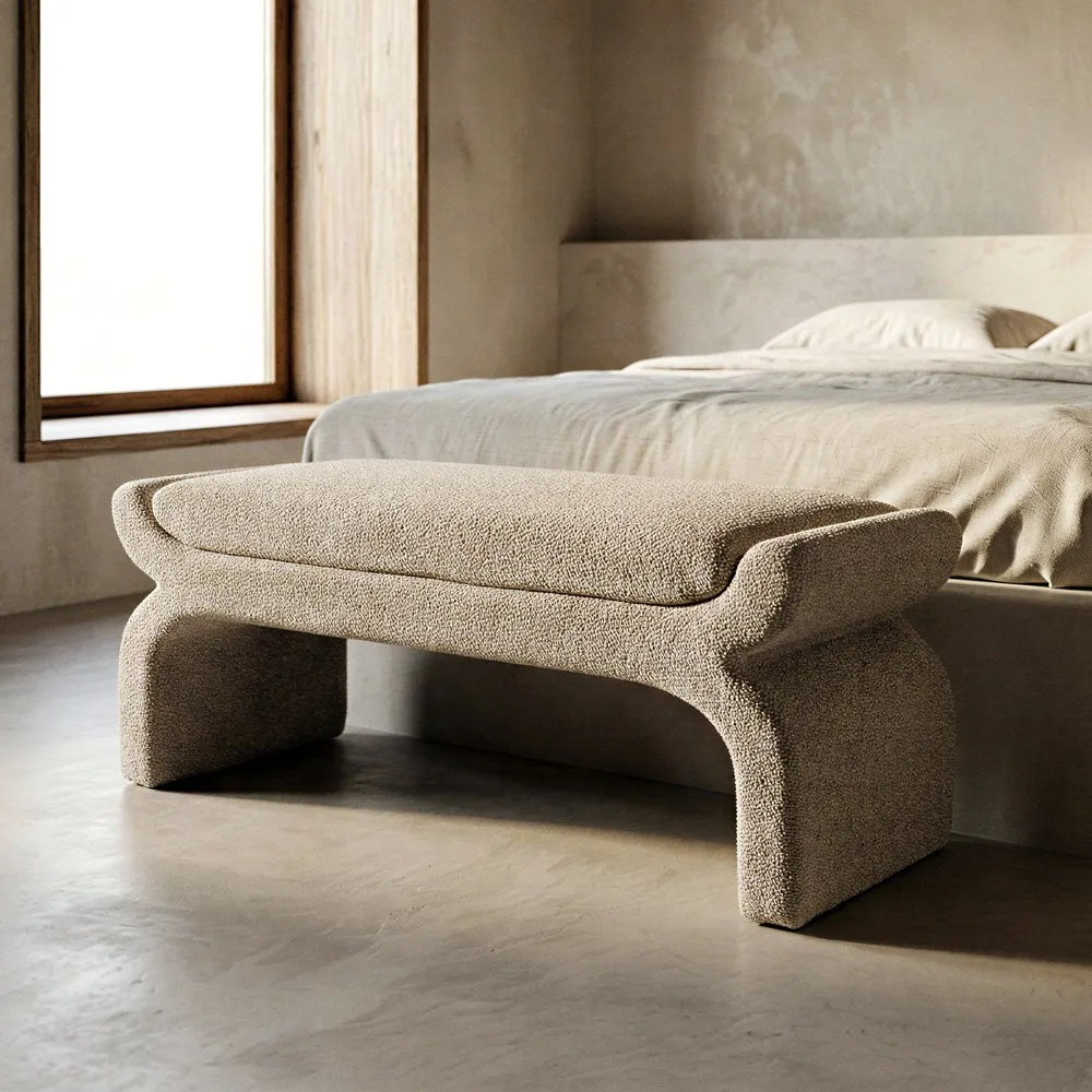 Panca contenitore in tessuto beige e legno di pino 115 x 43 x 45 cm