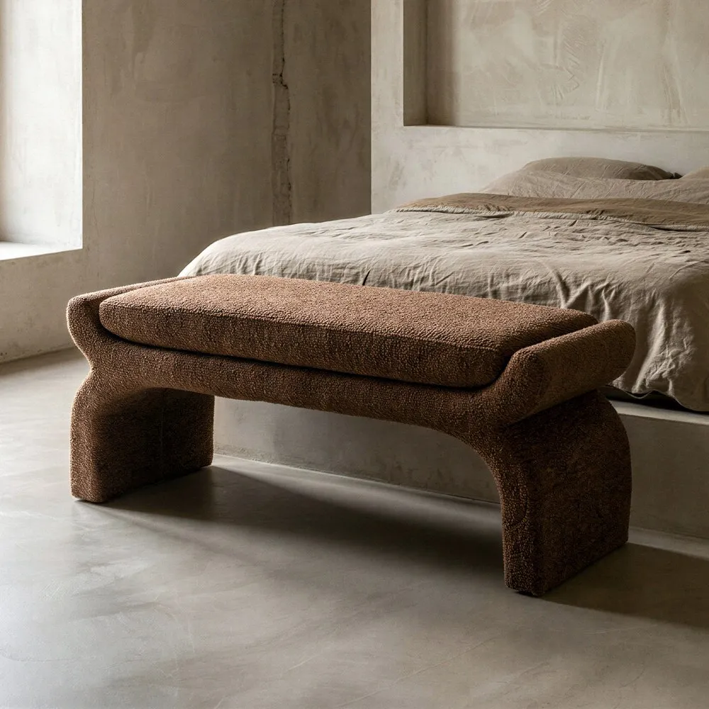 Panca contenitore marrone in tessuto e legno di pino 115 x 43 x 45 cm