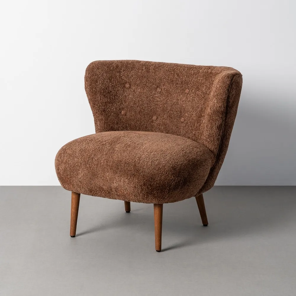 Poltrona tappezzeria marrone con legno di pino e caucciù - 78 x 77 x 72 cm - immagine 2