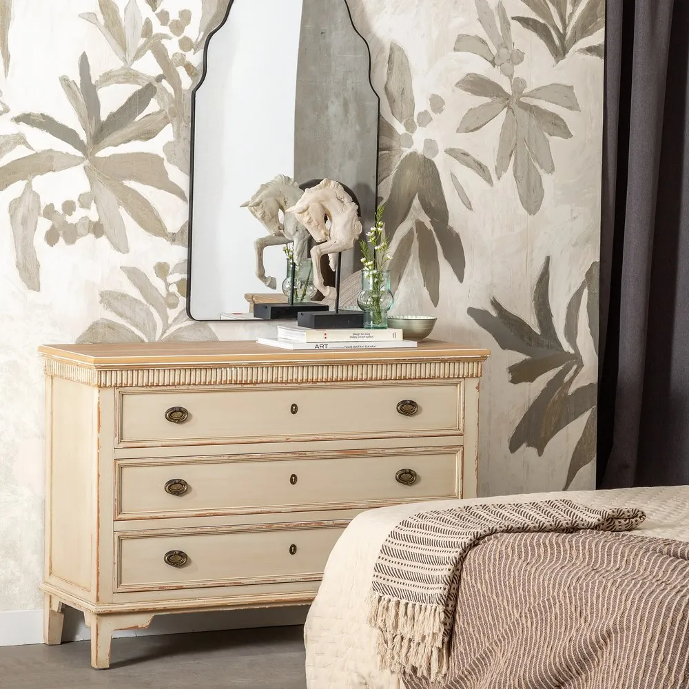 Cassettiera in legno di abete naturale / crema 119,5 x 44,5 x 84 cm - immagine 2