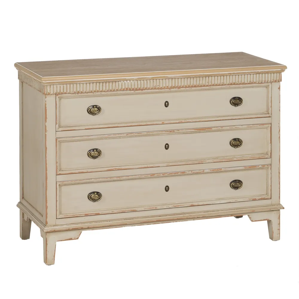 Cassettiera in legno di abete naturale / crema 119,5 x 44,5 x 84 cm - immagine 3