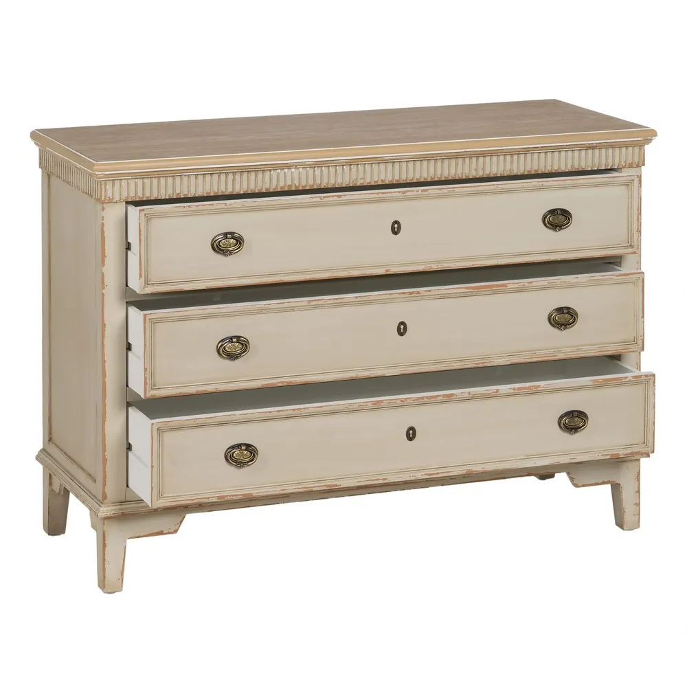 Cassettiera in legno di abete naturale / crema 119,5 x 44,5 x 84 cm - immagine 4