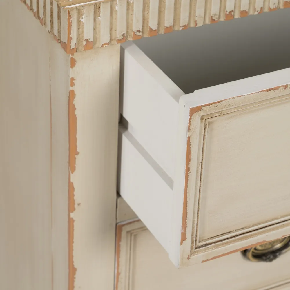 Cassettiera in legno di abete naturale / crema 119,5 x 44,5 x 84 cm - immagine 8
