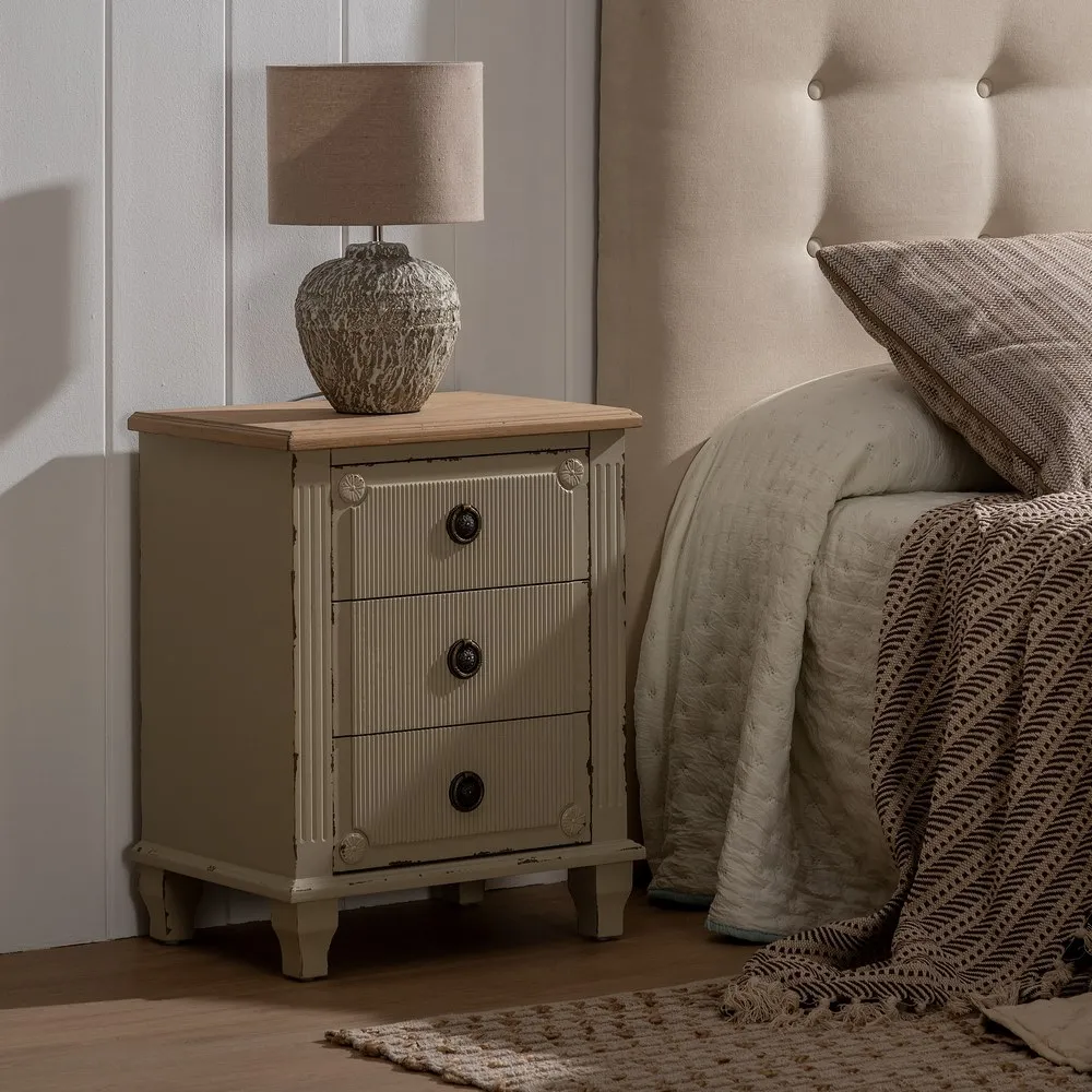 Comodino 3 cassetti crema in legno camera da letto 48 x 36 x 61 cm - immagine 2
