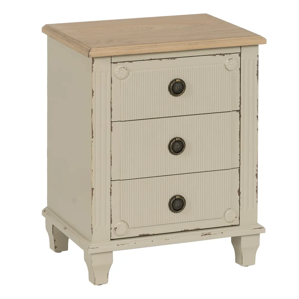 Comodino 3 cassetti crema in legno camera da letto 48 x 36 x 61 cm - immagine 3