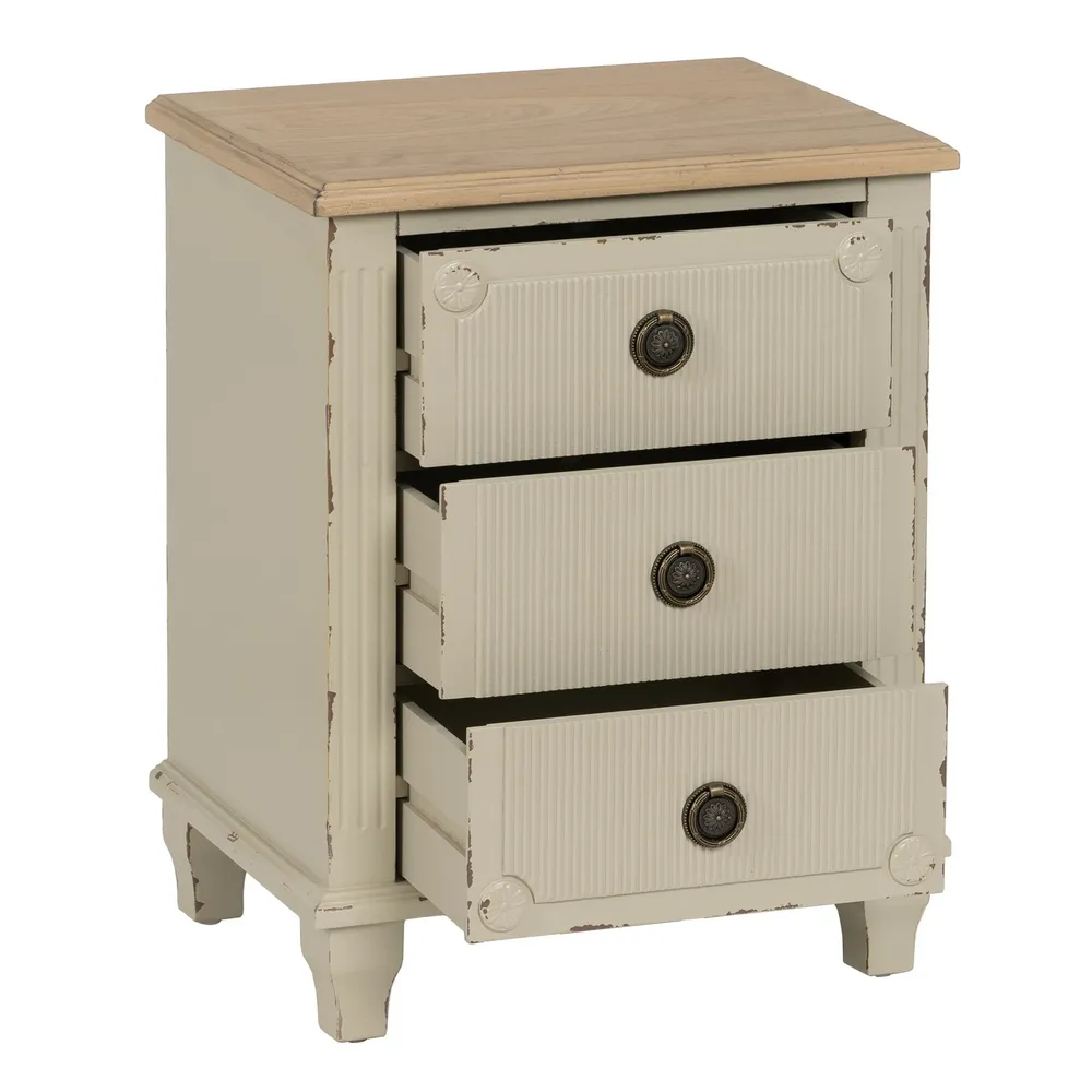 Comodino 3 cassetti crema in legno camera da letto 48 x 36 x 61 cm - immagine 4