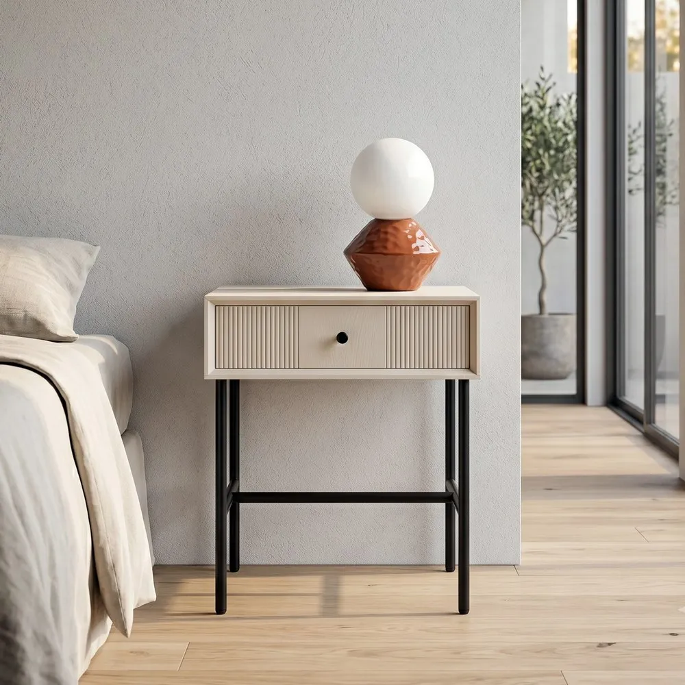 Comodino 1 cassetto crema in legno camera da letto 40 x 40 x 49,50 cm