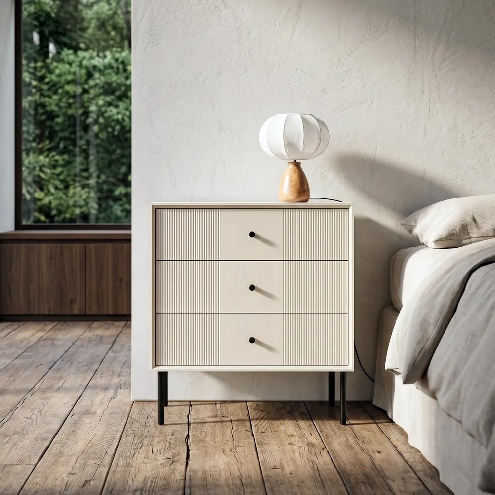 Comodino crema in legno camera da letto 61 x 33 x 66 cm