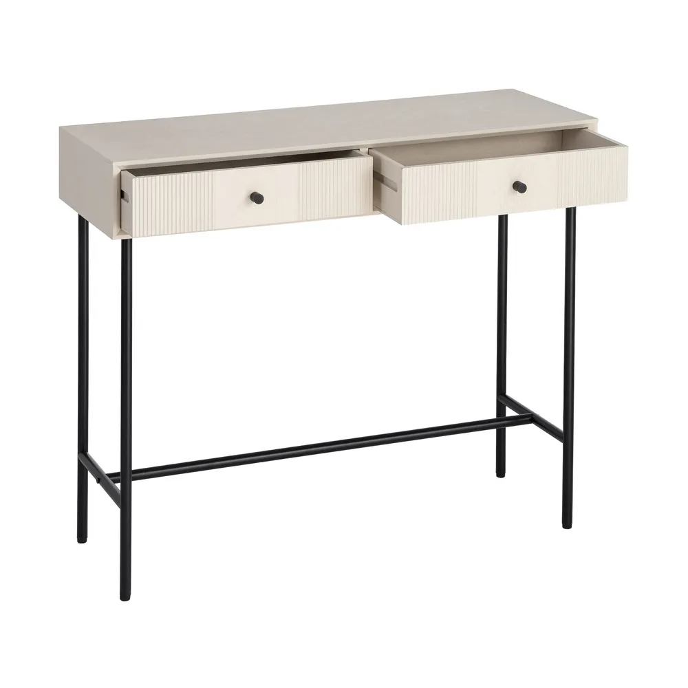 Consolle crema per ingresso in legno e ferro - 90 x 35 x 75 cm - immagine 2