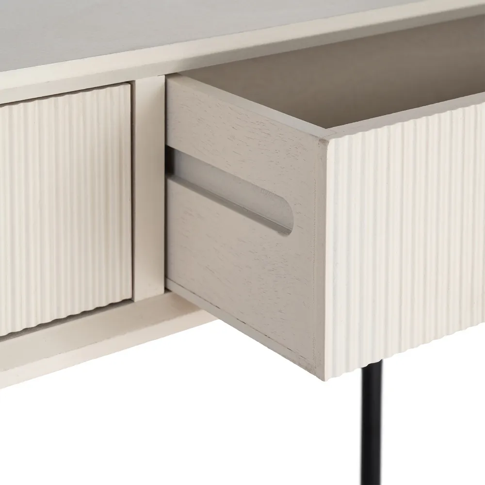 Consolle crema per ingresso in legno e ferro - 90 x 35 x 75 cm - immagine 6