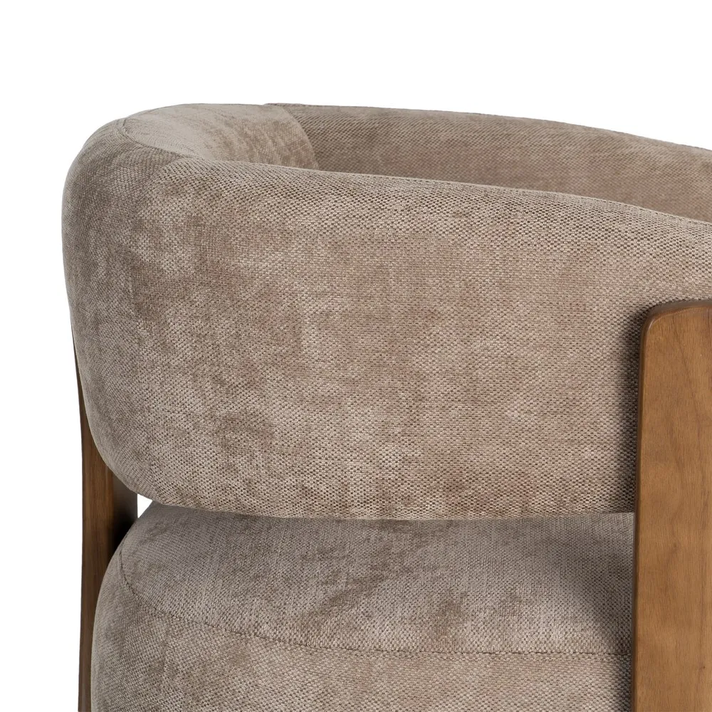 Poltrona Singapore marrone in legno di caucciù e tessuto - 73 x 76,50 x 69 cm - immagine 2