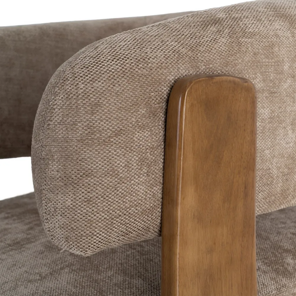 Poltrona Singapore marrone in legno di caucciù e tessuto - 73 x 76,50 x 69 cm - immagine 4