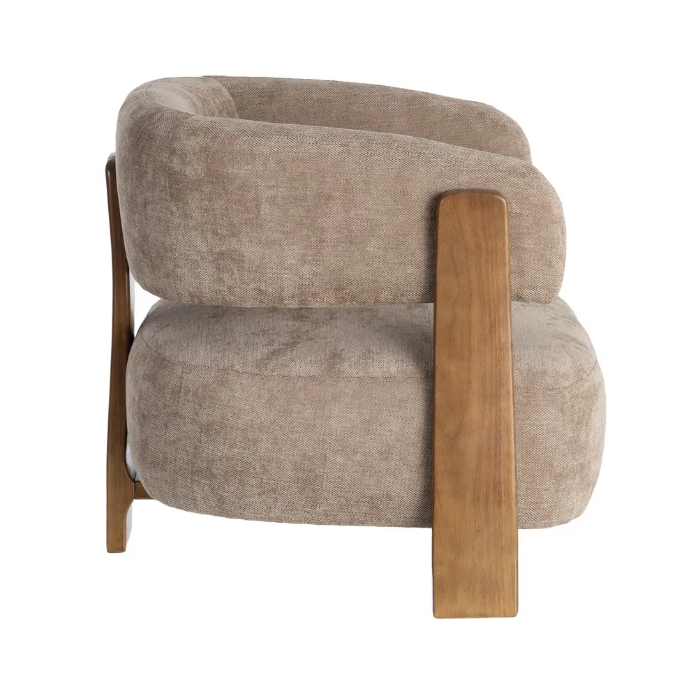 Poltrona Singapore marrone in legno di caucciù e tessuto - 73 x 76,50 x 69 cm - immagine 5