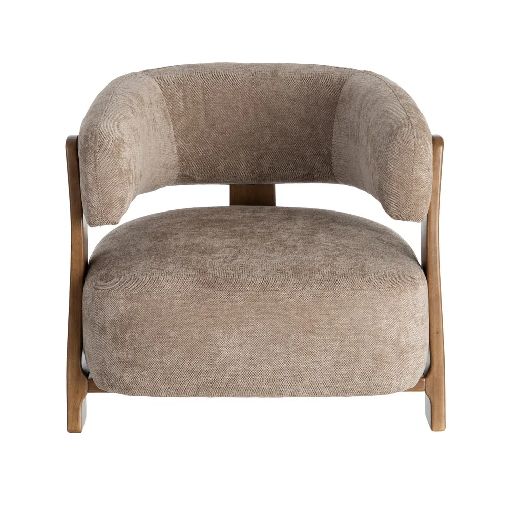 Poltrona Singapore marrone in legno di caucciù e tessuto - 73 x 76,50 x 69 cm - immagine 7
