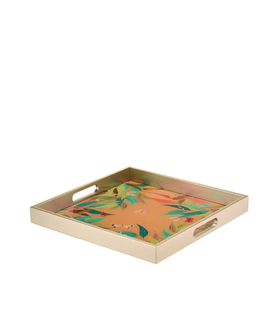 L'Oca Nera - Vassoio Solaris foglie e farfalle quadrato 37x37 cm - immagine 3